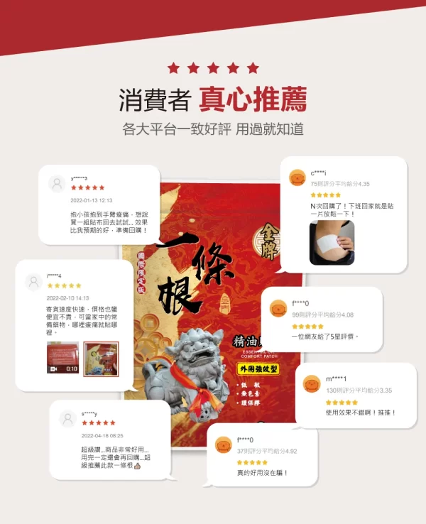 金牌金門一條根精油貼布強效型8片(國際限定版)X6包組：圖片 3